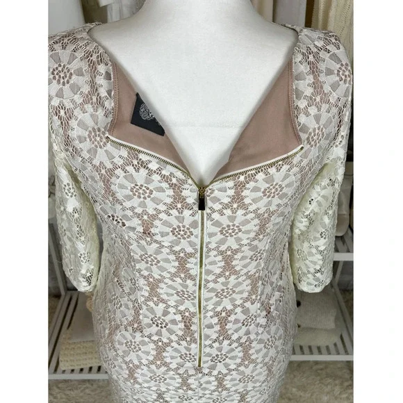 Vince Camuto Womens Size 12 White Lace Nude Lined Sheath Dress #0416 - Picture 5 of 12